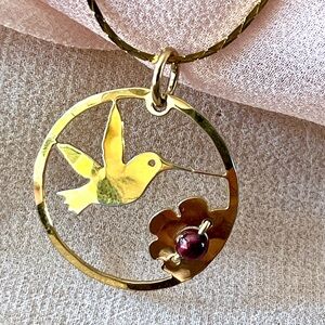 Wild Bryde signed gold-played Hummingbird Pendant Necklace